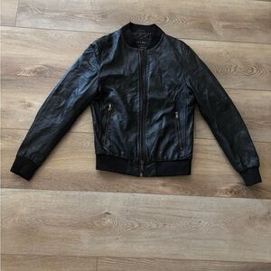 Zara Man Black Ribbed Collar Leather Jacket